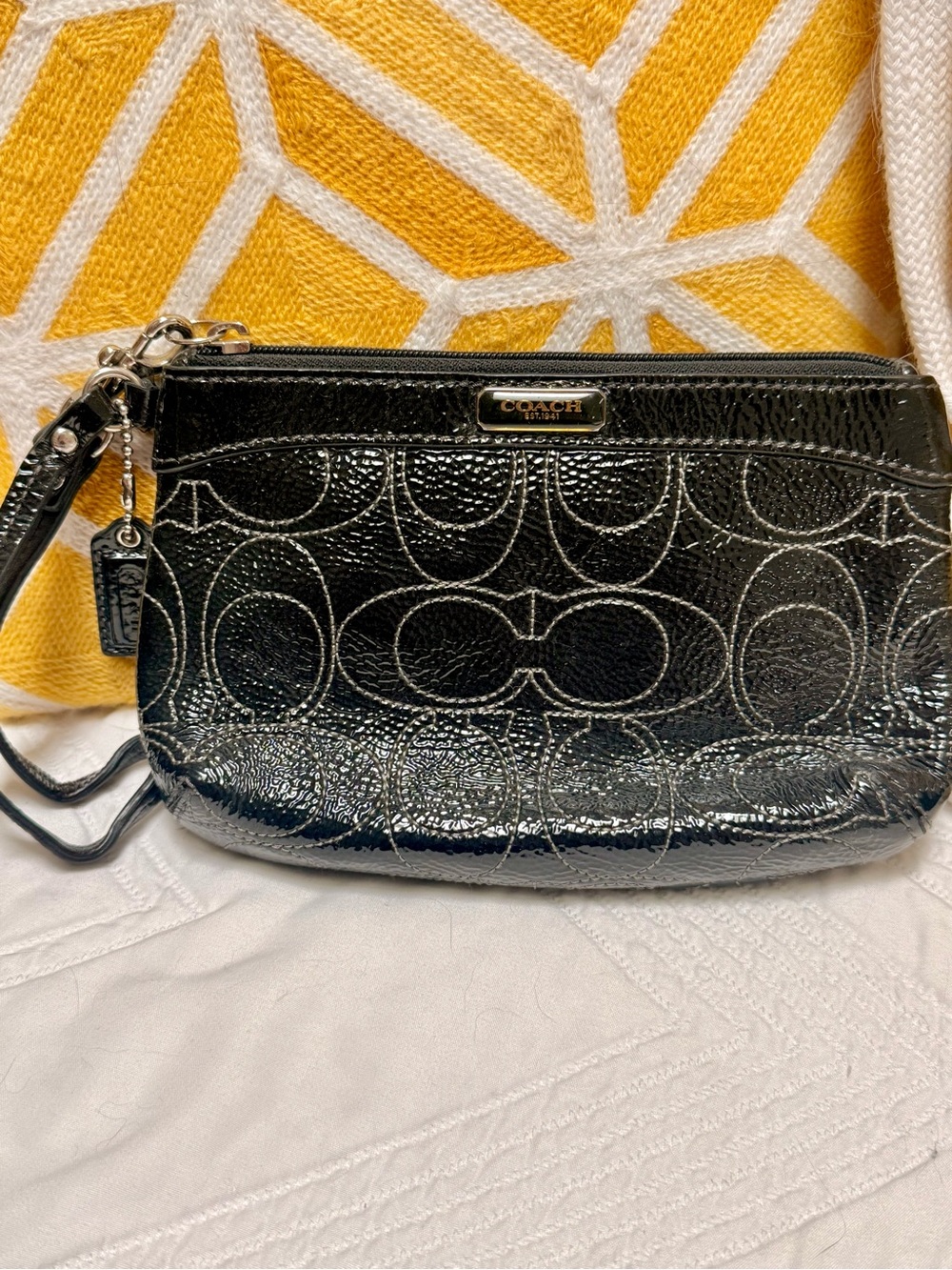 Coach Black Patent Leather Signature Wristlet